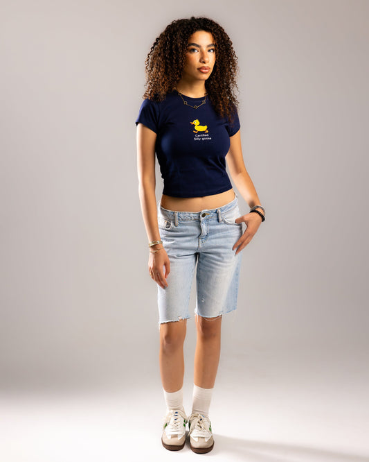 Silly One Cropped T-shirt - Navy
