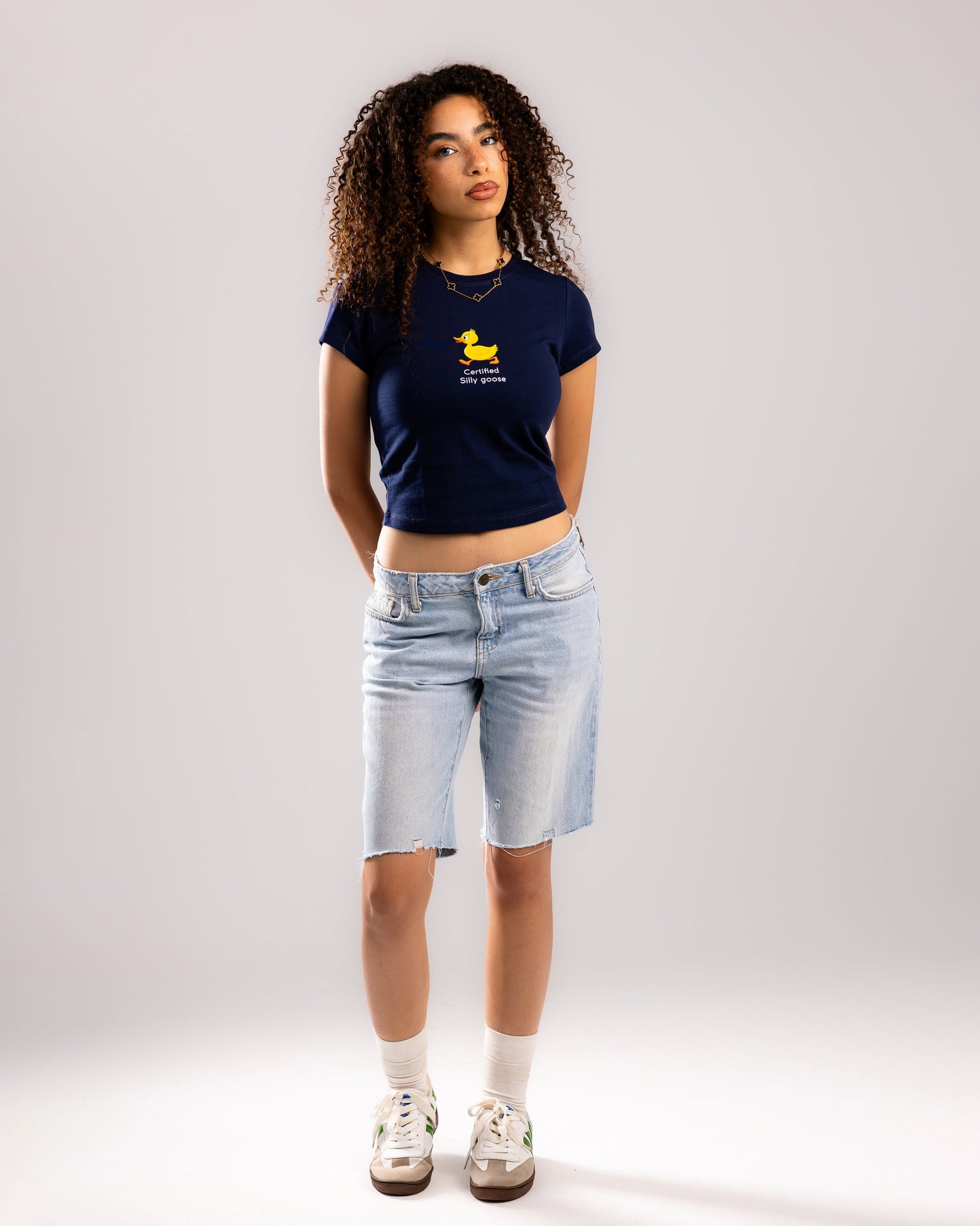 Silly One Cropped T-shirt - Navy