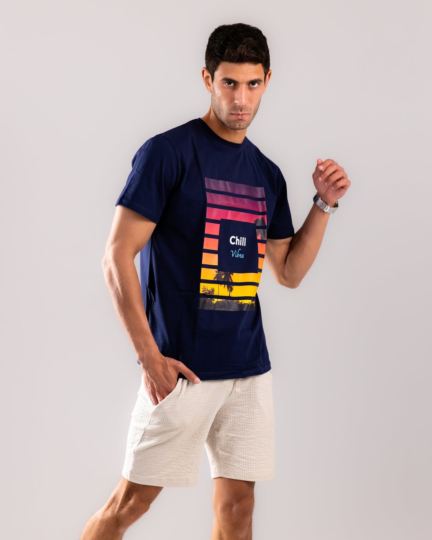 Sunset Stripes T-shirt - Navy