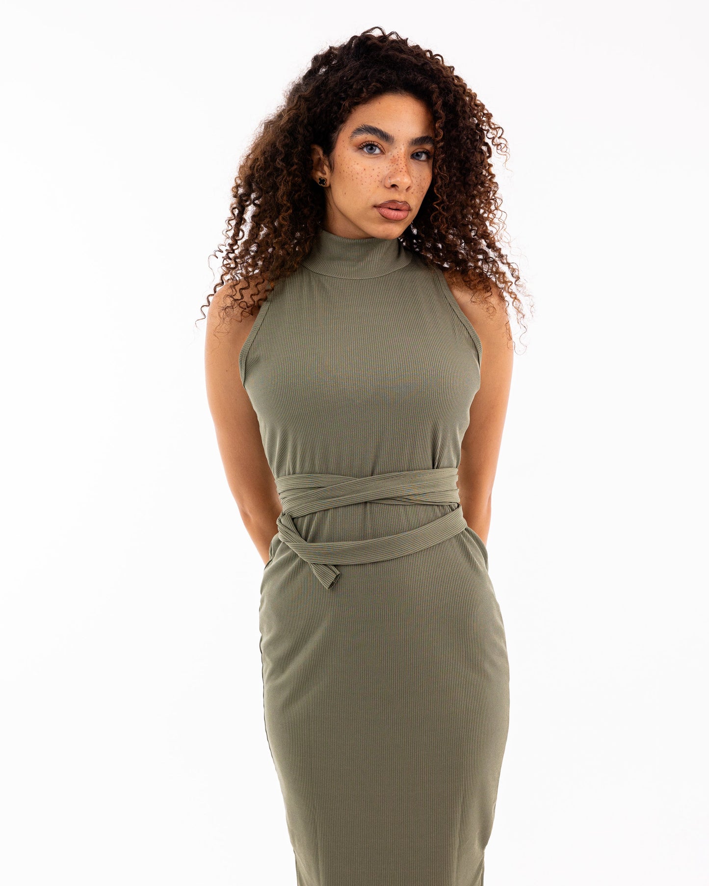 Sleeveless Ribbed Midi Dress