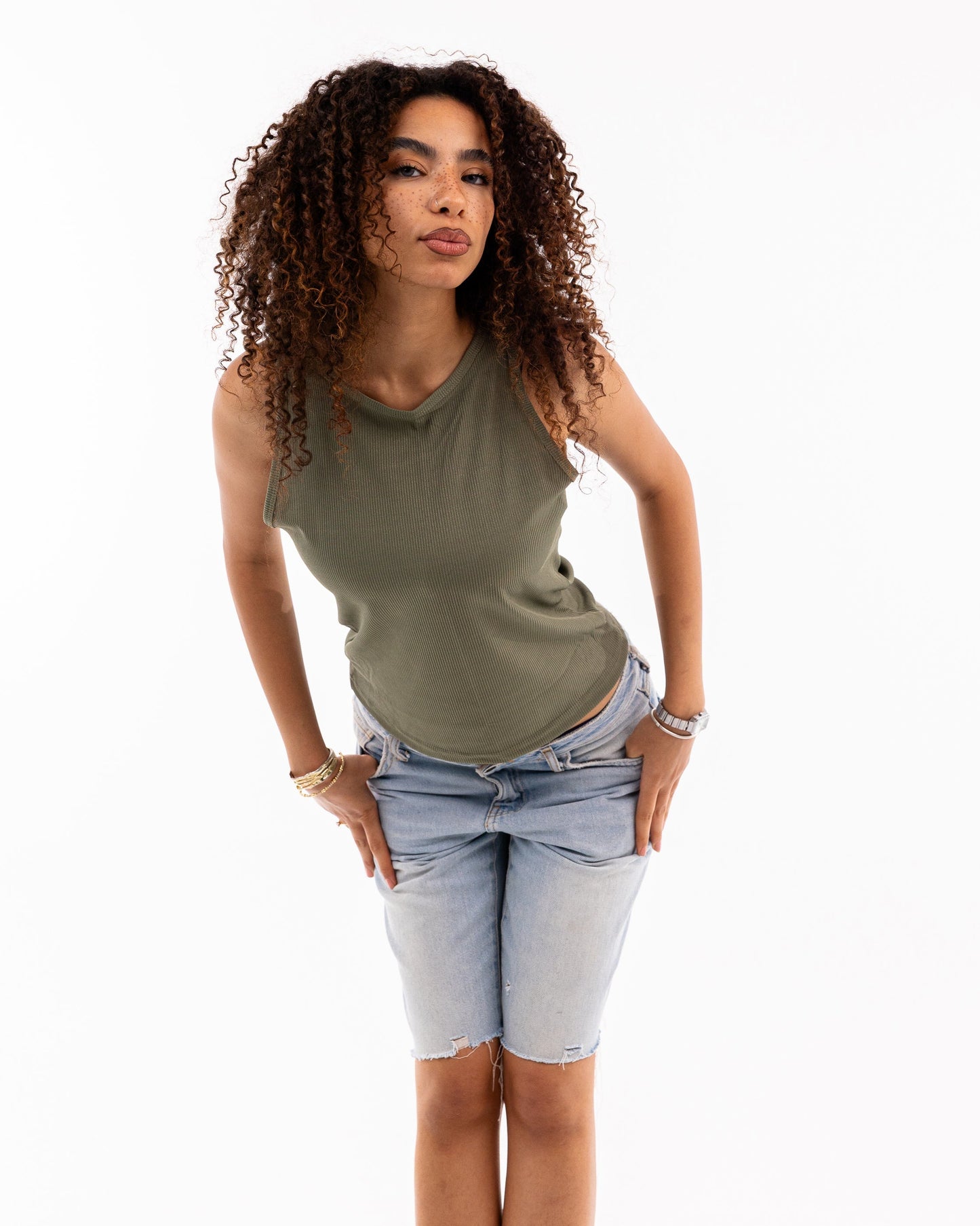 Sleeveless Ribbed Tank Top