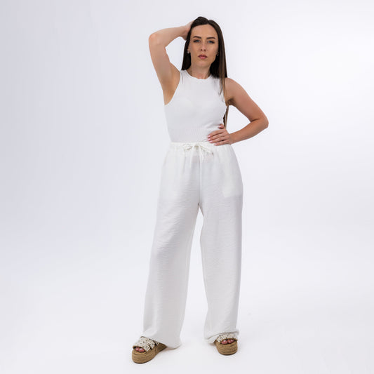White Soft Flow Wide-Leg High Waist Palazzo Pants