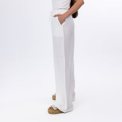 White Soft Flow Wide-Leg High Waist Palazzo Pants