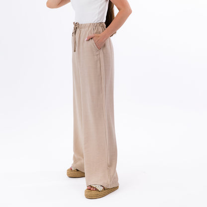 Beige Soft Flow Wide-Leg High Waist Palazzo Pants