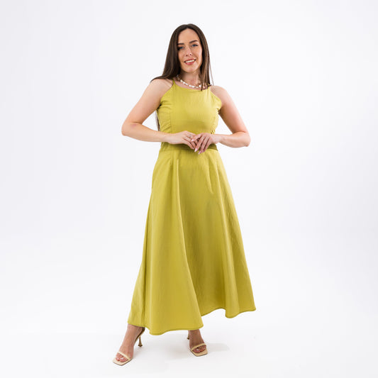 Citrus Green Open Back-Tie Maxi Summer Dress