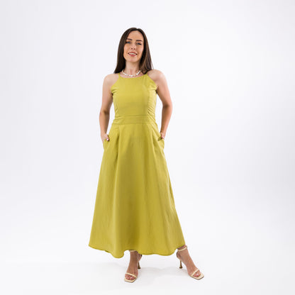 Citrus Green Open Back-Tie Maxi Summer Dress