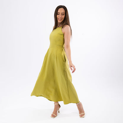 Citrus Green Open Back-Tie Maxi Summer Dress