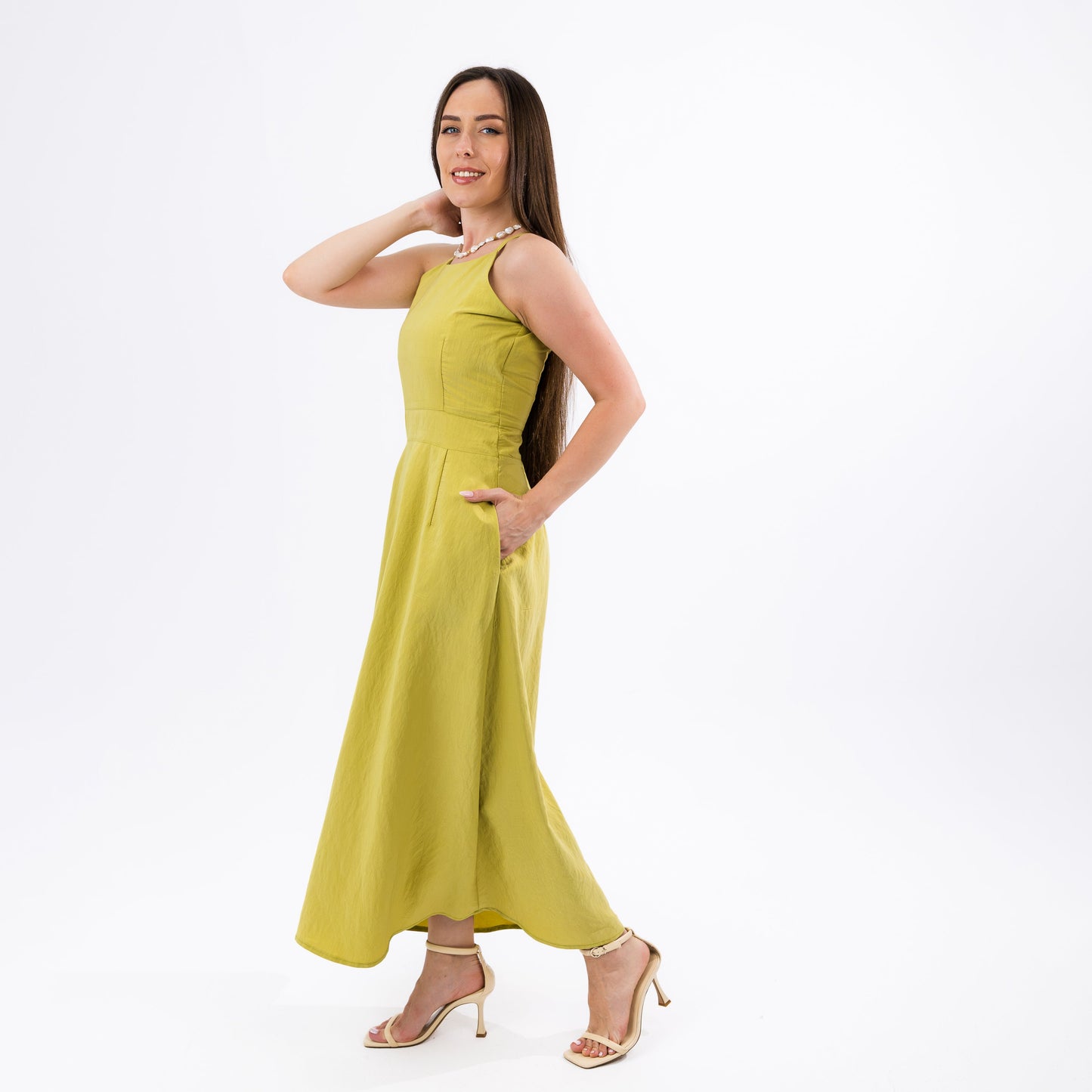 Citrus Green Open Back-Tie Maxi Summer Dress
