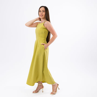 Citrus Green Open Back-Tie Maxi Summer Dress