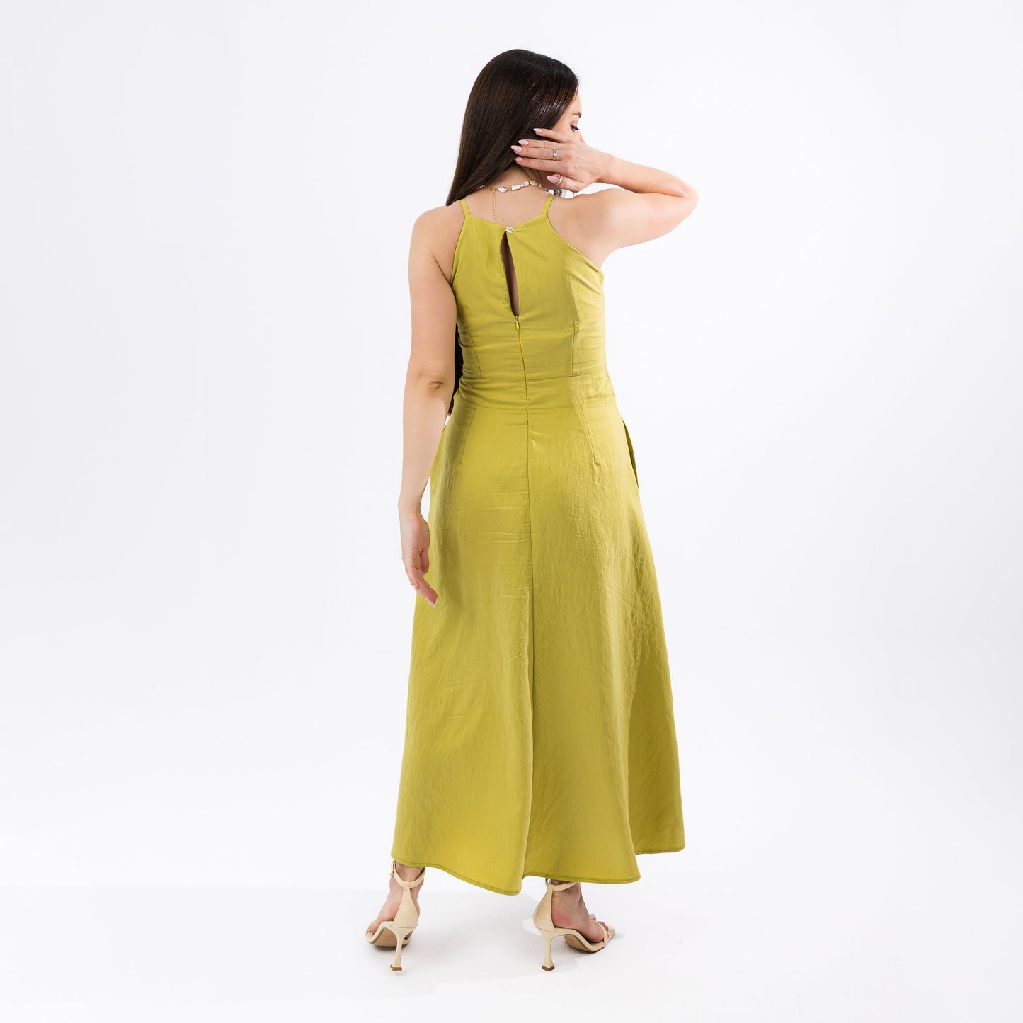 Citrus Green Open Back-Tie Maxi Summer Dress