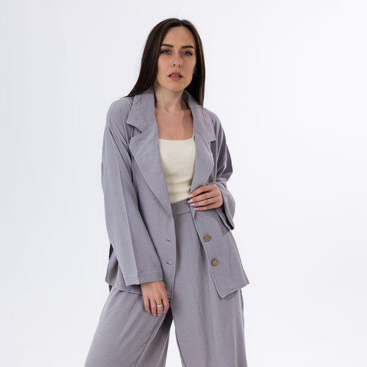 Grey Relaxed Tailored Two-Piece Linen Suit Set