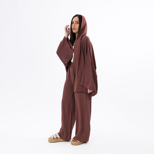 Brown Comfy Two-Piece Hooded Loungewear Jogger Set