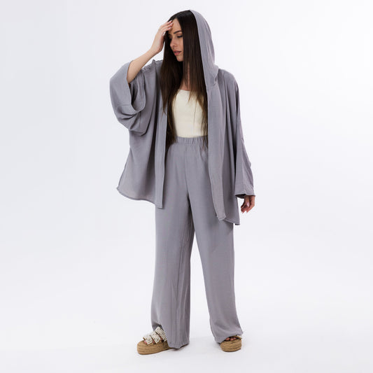 Grey Comfy Two-Piece Hooded Loungewear Jogger Set