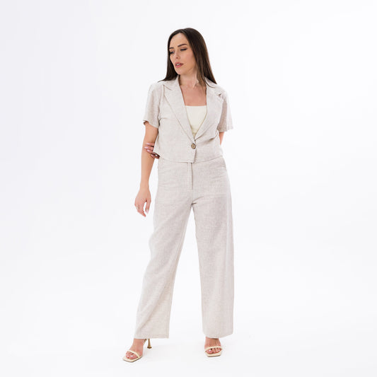 Beige Elegant Two-Piece Tailored Power Suit Set