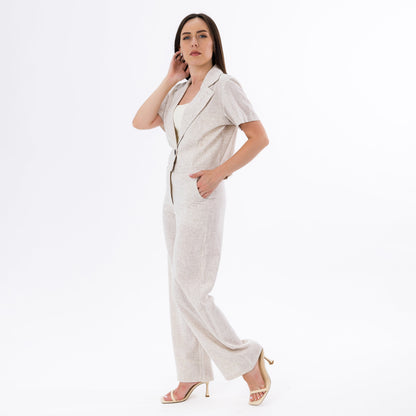 Beige Elegant Two-Piece Tailored Power Suit Set