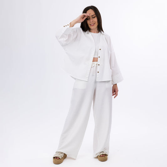White Oversized Summer Button-Up Cotton Shirt