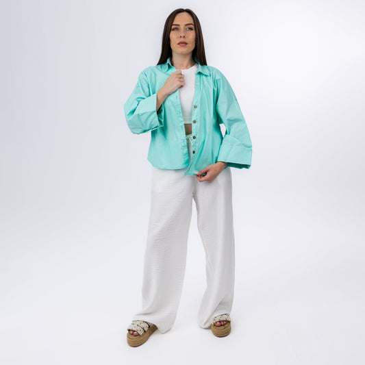 Mint Green Oversized Casual Summer Button Shirt