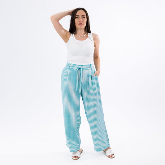 Aqua Striped Wide-Leg Tie Waist Beach Lounge Pants