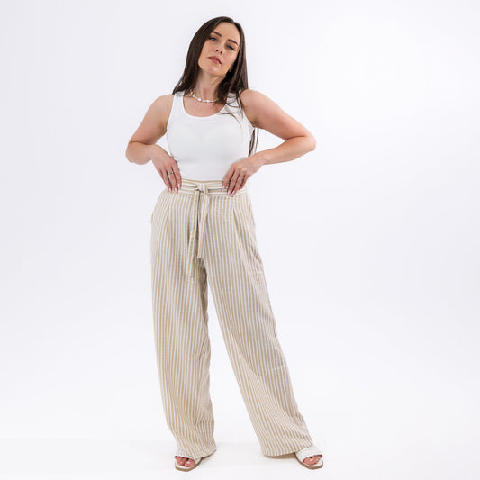 Neutral High Waist Wide-Leg Elastic Lounge Pants