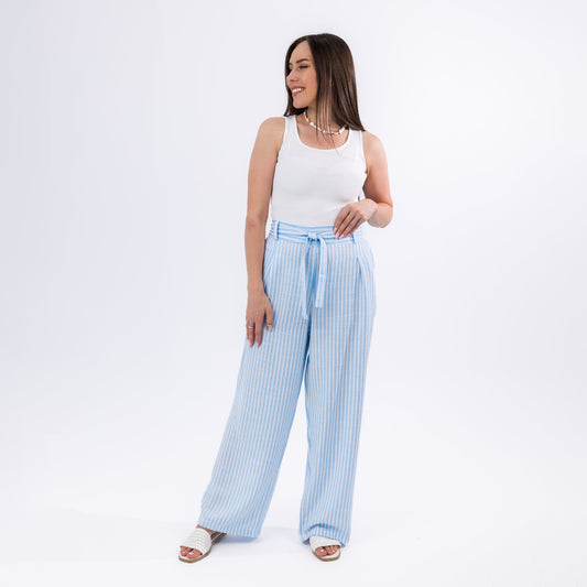 Sky Blue Lightweight Wide-Leg Summer Linen Pants